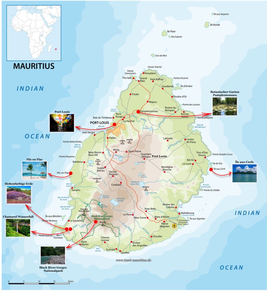 Karte und Map von Mauritius Sehenswürdigkeiten